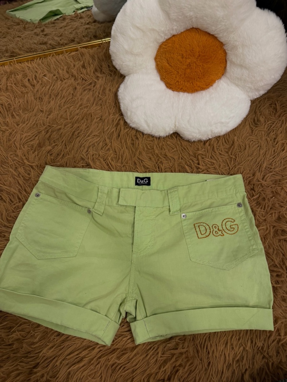 D&G Light Green Cotton Rolled-Hem Jean Shorts